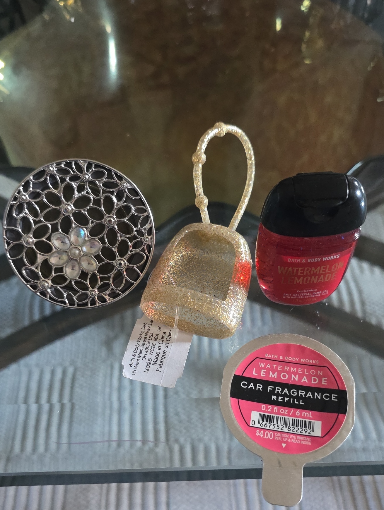 4pc Gold Glitter Hand Sanitizer Holder  Car Clip  Hand Sanitizer  Car Refill
